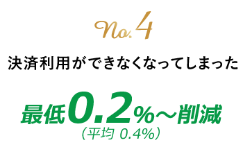 no.4 決済利用ができなくなってしまった　最低0.2%～削減(平均0.4％)